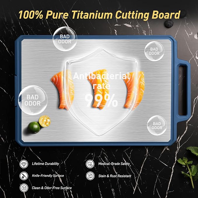 Titanium Cutting Boards for Kitchen Chopping Board with Handle Large Big Small Kitchen Meat Butcher Block Double Sided Pure Titanium and Wheat Straw PP Not Wood Bamboo Plastic Teak Morandi Blue