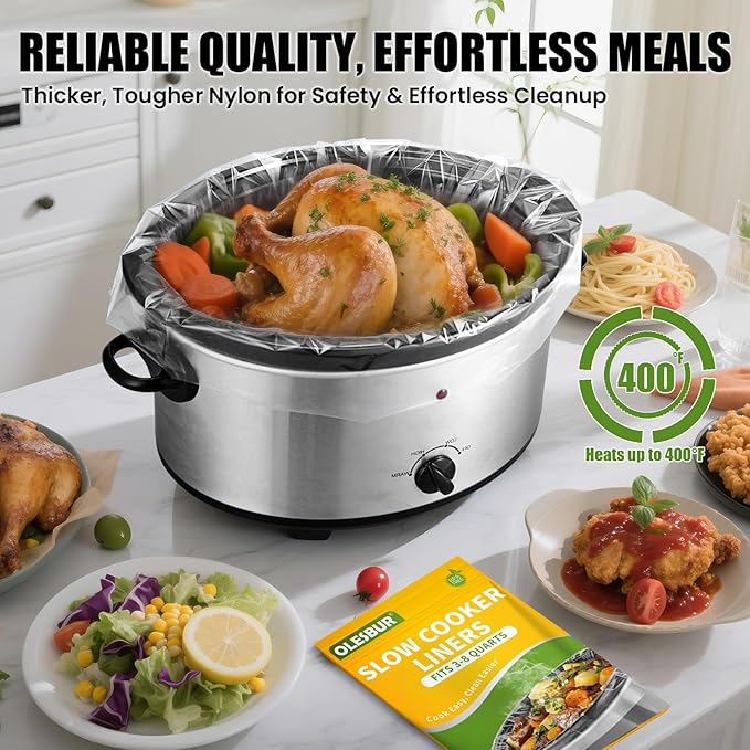 20 Count Slow Cooker Liners, 13"x21", Fits 3-8 Quarts, Disposable Pot Liners Compatible with Crockpot, Oval Large Size, BPA-Free Cooking Bags, Kitchen Accessories, Cook with Ease