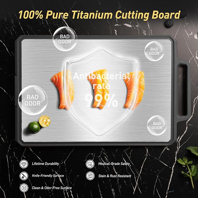 2 Packs Pure Titanium Cutting Boards for Kitchen Chopping Board with Handle Large Big Small Kitchen Meat Butcher Block 2 in 1 Titanium and Wheat Straw PP Not Wood Bamboo Plastic Silicone Grey/Beige