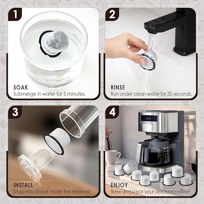 Qualirey 10 Pack Coffee Water Filter Replacement, Compatible with Café and GE Profile Grind & Brew Machine, Charcoal Coffee Filter Cartridges, Replacement for C7CGFLTR, Replace Every 3 Months