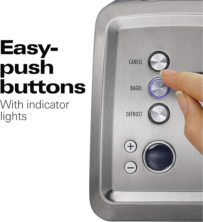 Hamilton Beach 2 Slice Toaster with Extra-Wide Slots, Bagel Setting, Toast Boost, Slide-Out Crumb Tray, Auto-Shutoff & Cancel Button, Digital with Defrost Function, Stainless Steel (22796)