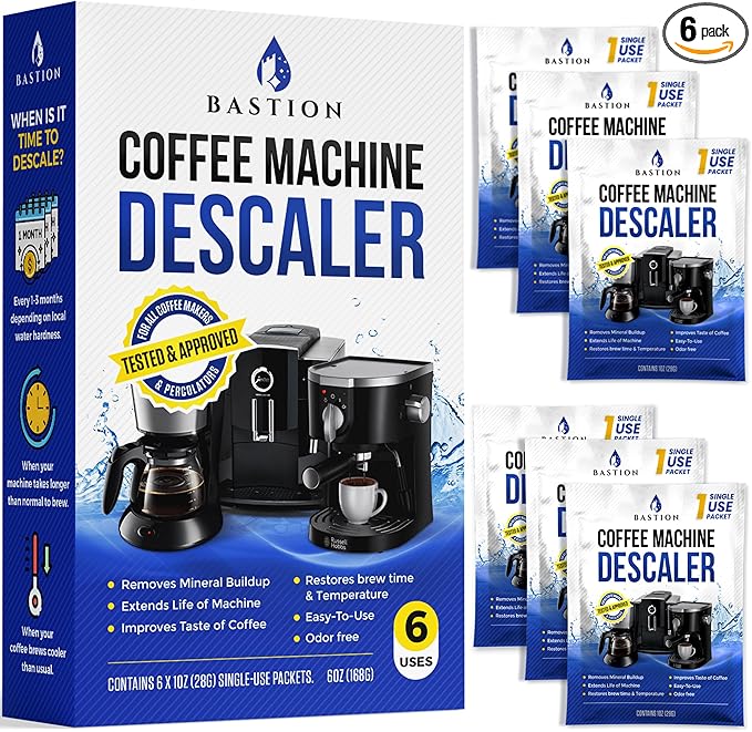 Descaling Powder Solution (6-Uses) Coffee Machine Descaler Cleaner | Compatible with Breville Keurig Nespresso Delonghi Ninja | To Descale Automatic Coffee Pots & Makers & Espresso Machines