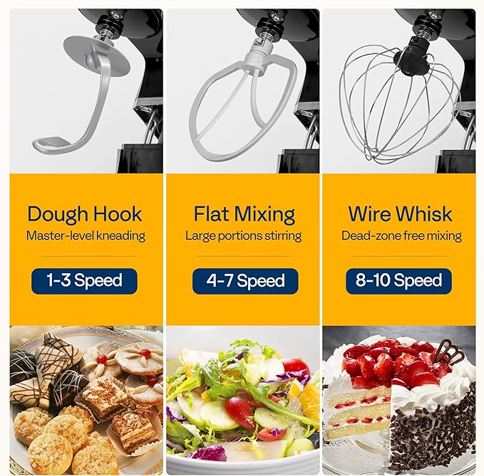 VIVOHOME 6 in 1 Multifunctional Stand Mixer with 8.5 Quart Stainless Steel Bowl, 660W 10 Speed Tilt-Head Meat Grinder, Juice Blender, Vegetable Slicer, Pasta and Cookie Maker, Black