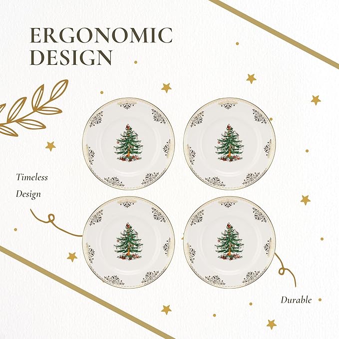 Christmas Tree Gold Dinner Plate (Set of 4)