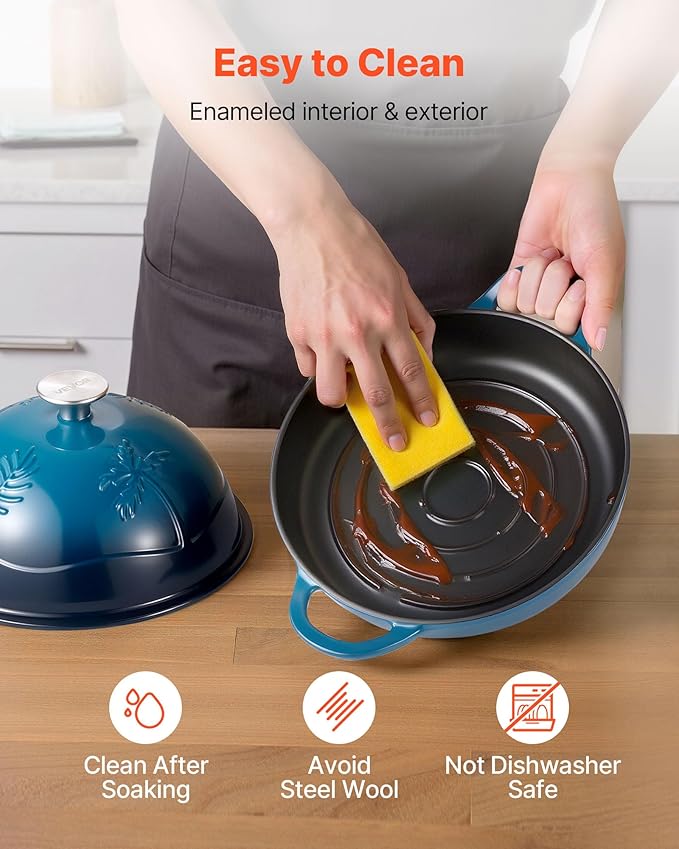 VEVOR Enameled Cast Iron Dutch Oven, 5 Quart Pot for Sourdough Bread Baking, Heavy-Duty Cookware Pan with Lid and Dual Handles, Oven Induction Compatible up to 500℉, for Cooking Roasting