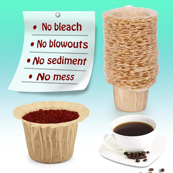 300 Count Natural Disposable Coffee Paper Filters, Compatible with Keurig 1.0 and 2.0 Coffee Maker fit all Kind of Reusable Coffee Pods