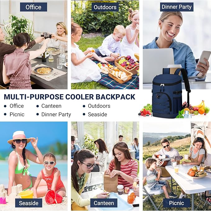 Cooler Backpack, Lightweight and Soft Backpack Cooler for Men Women, Insulated Lunch Bag for Camping Traveling Hiking