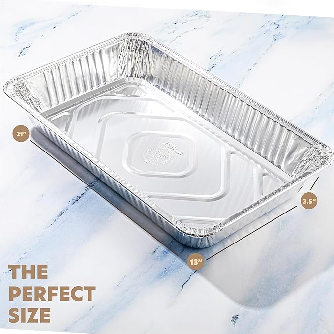 PLASTICPRO 25 Pack Aluminum Pans 13'' X 21" Disposable Pans with Covers Heavy Duty 20 lb Foil Pans for Baking and Cooking