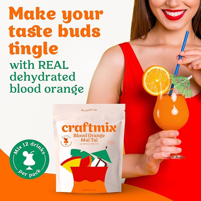 Craftmix Blood Orange Mai Tai, Makes 12 Drinks, Skinny Cocktail Mixers, Instant Mix Mocktail Kit, Real Fruit, Vegan Low-Carb Non-GMO, Dairy Free, Gluten-Free, Easy to Mix