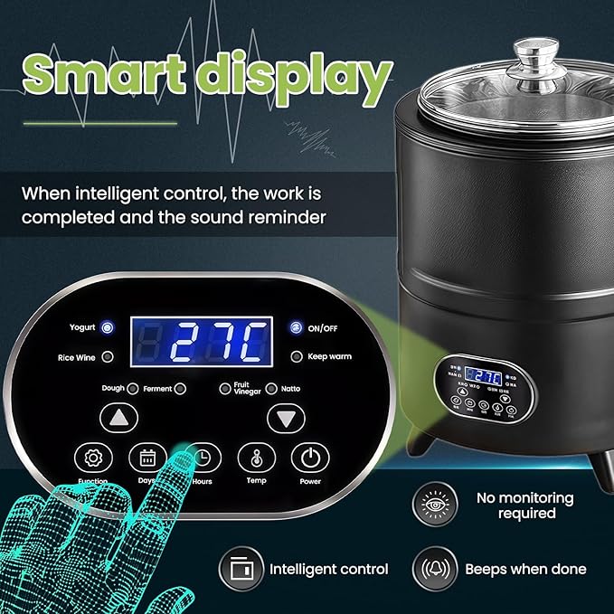 8L/8qt Yogurt Maker Machine, Yogurt Maker with Time and Temperature Control, Commercial Yogurt Maker, Black garlic fermentation machine, Sweet Rice Wine Maker for Home (black, 8L)
