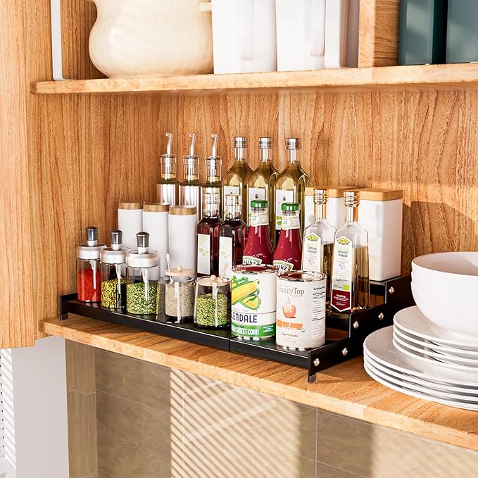 Premium Spice Rack Organizer for Countertops - tiered spice rack organizer for cabinet,spice jars, oil bottles and utensils 1 Pack Black (modern rust-resistant design)