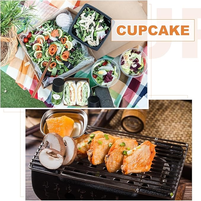 HARFINGTON 40Pack 10oz Disposable Mini Cake Pans with Lids & Spoons Black Gold Aluminum Foil Square Baking Cupcake Dessert Cups Tin for Birthday Party