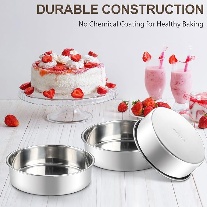 Homikit Round Cake Pan Set of 3, 9-Inch Stainless Steel Cake Tins Bakeware for Baking Layer Smash Birthday Cake,Oven, Pressure Cooker & Dishwasher Safe