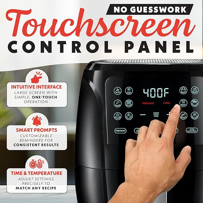 Gourmia Air Fryer 6 QT Digital – Guided Cooking with 12 One‑Touch Presets, FryForce 360 Large XL Basket, Touchscreen, Dishwasher‑Safe Accessories, Healthy No‑Oil Cooking GAF686