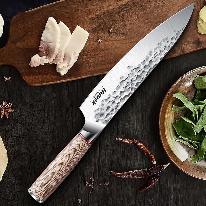 Huusk Chef Knife 8-inch,Professional Hand Forged High Carbon Steel Japanese Gyutou Chef Knives,Kitchen Cooking Knife for Meat Vegetables Cutting,Chef Gift for Men Women