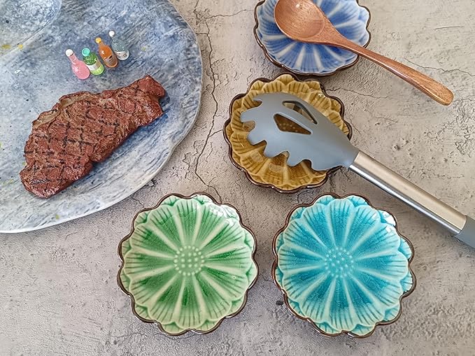 Ceramic Spoon Rest for Stove Top, Flower Cute Spoon Rest for Kitchen Counter, Cooking Spoon Holder for Kitchen Counter, Utensil Rest Spatula Rest Ladle Holder Tong Rest, 1 PC (Ice Cracks, Emerald)