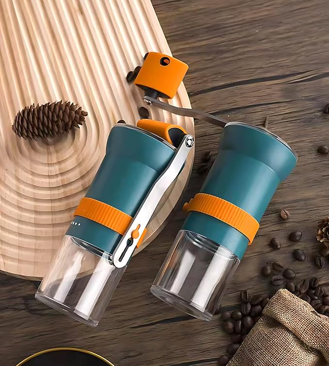 Portable Manual Coffee Grinder for travel - Conical Burr with 5 Adjustable Settings, Hand Crank Bean Mill for Espresso, Pour over, French, Moka - Camping, Hiking, Office & Home, 25g Capacity (Blue)