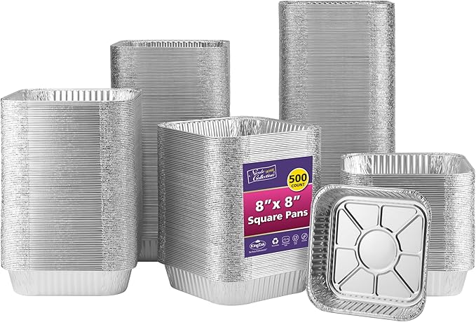Nicole Home Collection 8x8 Aluminum Pans (500 Pack) 8 Inch Foil Pans - Cake Pans - Aluminum Square Pans - Disposable Food container - great For Cake Baking, Cooking, Heating, Freezing, Prepping Food