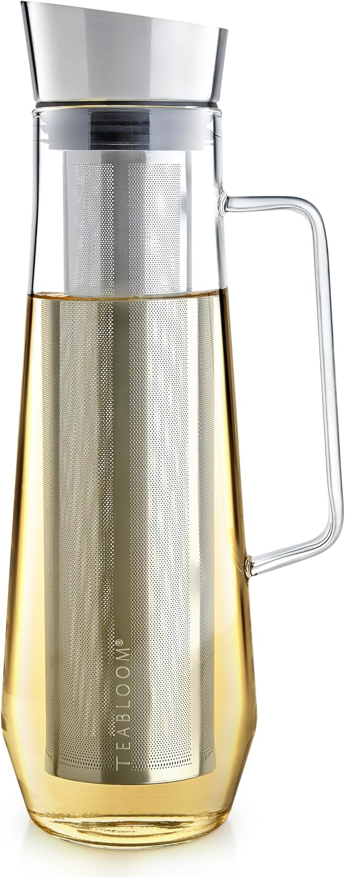 Teabloom Palais Pour Tea Maker & All-Beverage Jug – 40oz Elegant Borosilicate Glass Pitcher with Stainless Steel – Premium Loose Leaf Tea & Fruit Infusion Steeper