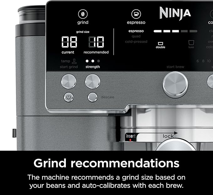 Ninja Luxe Cafe Premier Series, Espresso Machine, Drip Coffee, Rapid Cold Brew, Integrated Grinder, Hands-Free Frother, with Knock Box, Water Filter, Cleaning Tablets, Descaler, ES601GM
