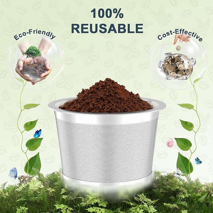 NESSUS K Cup Reusable Coffee Pods for Keurig 1.0, Stainless steel Reusable K Cups, Metal K Cups for Keurig Coffee Pods Reusable with Heat Resistant Handles and Coffee Scoop, NO BPA, 4 Pack