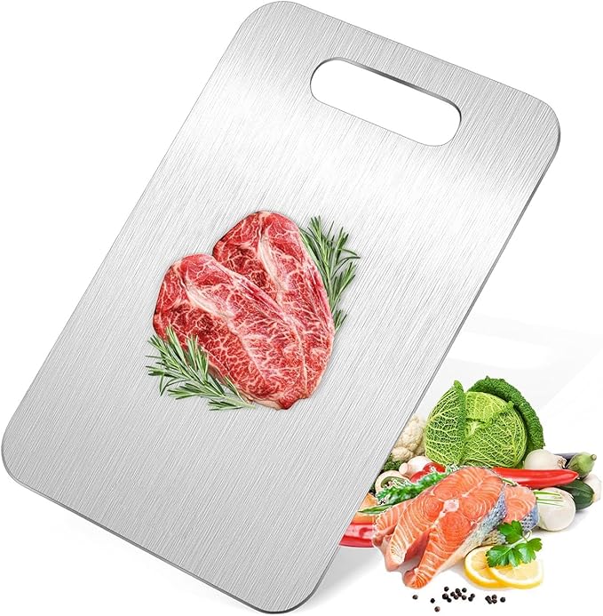 Katuchef Cutting Board for Kitchen, 316L Stainless Steel Cutting Board, Double-Sided Titanium Chopping Board for Meat, Fruit, Vegetables Easy to Clean Non Toxic Outdoor Camping or Indoor 9 * 14In