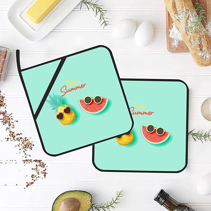 Cute Tropical Fruits Pot Holders Set of 2 Kitchen Heat Resistant Potholders for Microwave Cooking Baking Oven End Dishes and BBQ Gifts for Women