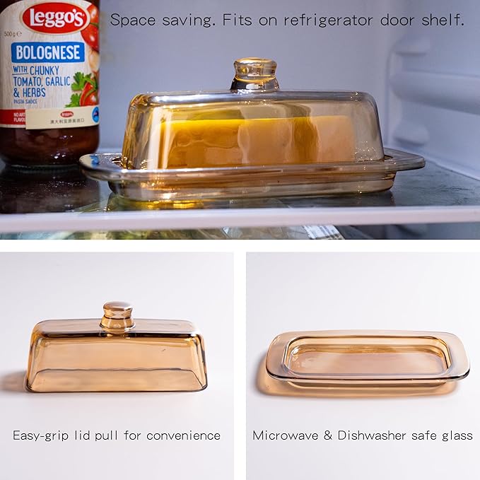 Glass Butter Dish with Lid for Countertop, Champagne Crystal Covered Butter Holder Tray Container(7.9*3.55 in)