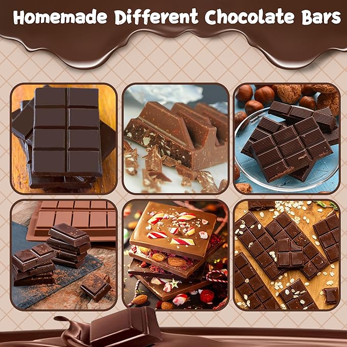 9 in 1 Silicone Break Apart Chocolate Bar Mold with Plastic Bags and Thanks for the stickers,Non Stick Homemade Protein and Energy Bar Mould - 113pcs