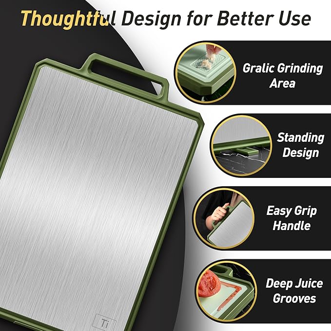Titanium Cutting Boards for Kitchen Chopping Board with Handle Large Big Small Kitchen Meat Butcher Block Double Sided Pure Titanium and Wheat Straw PP Not Wood Bamboo Plastic Teak Morandi Green
