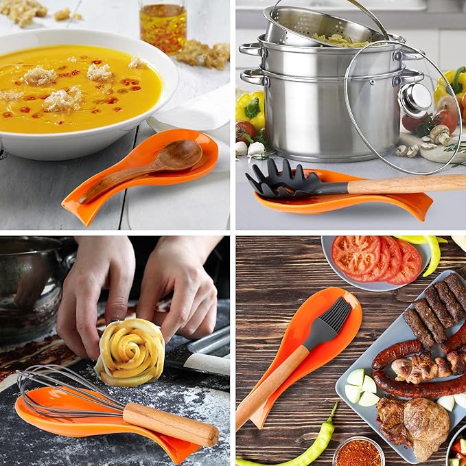 Hasense Spoon Rest for Stove Top, Cooking Spoon Holder for Kitchen Counter, Porcelain Utensil Rest for Spatula, Ladle and Tong, Modern Classic Kitchen Coffee Bar Decor, Orange