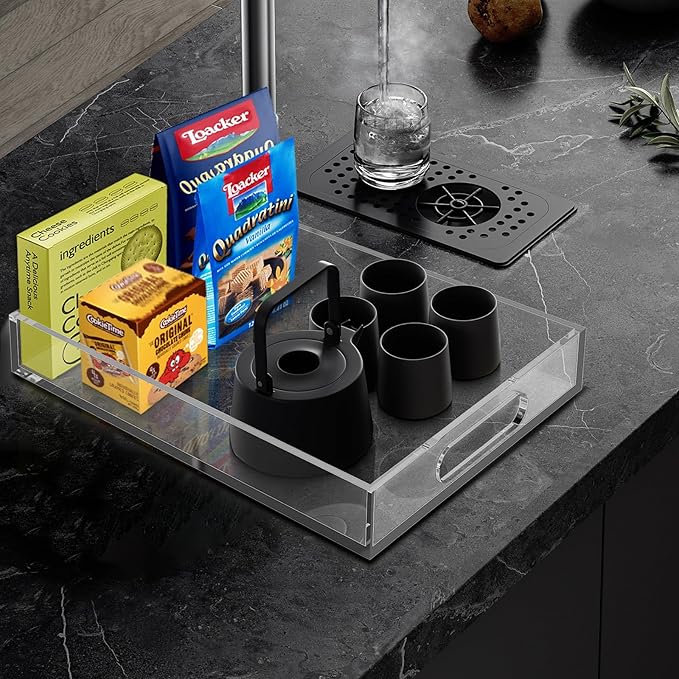 Acrylic Organizer Tray with Handles - Bed Table, Lucite Organizer for Bench, Coffee Table, Countertop, Kitchen, Bathroom, Living Room, Powder Room