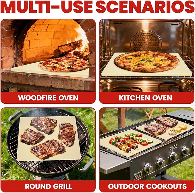 GOOD GAIN Pizza Stone for Oven Grill - Cordierite Baking Stone for Bread, Pies | 15'' x 12'' Rectangular Oven Stones for Cooking | Indoor,Outdoor | Durable, Heat Shock Resistant (Beige)