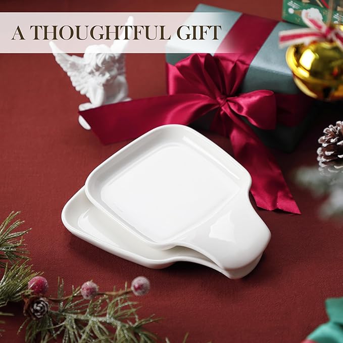 MALACASA Spoon Rest, Large Spoon Rests for Stove Top, Porcelain Spoon Holder for Kitchen Counter, Utensils Rests, Cooking Spoon Holders for Spatula Ladle Tongs, Ivory White, Series REGULAR