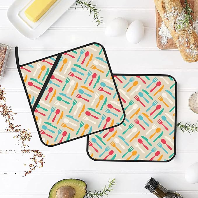 Colorful Kitchen Pot Holders Set of 2 Heat Resistant & Non Slip Potholders, Spoon Oven Hot Pads for Kitchen Cooking Baking Barbecue