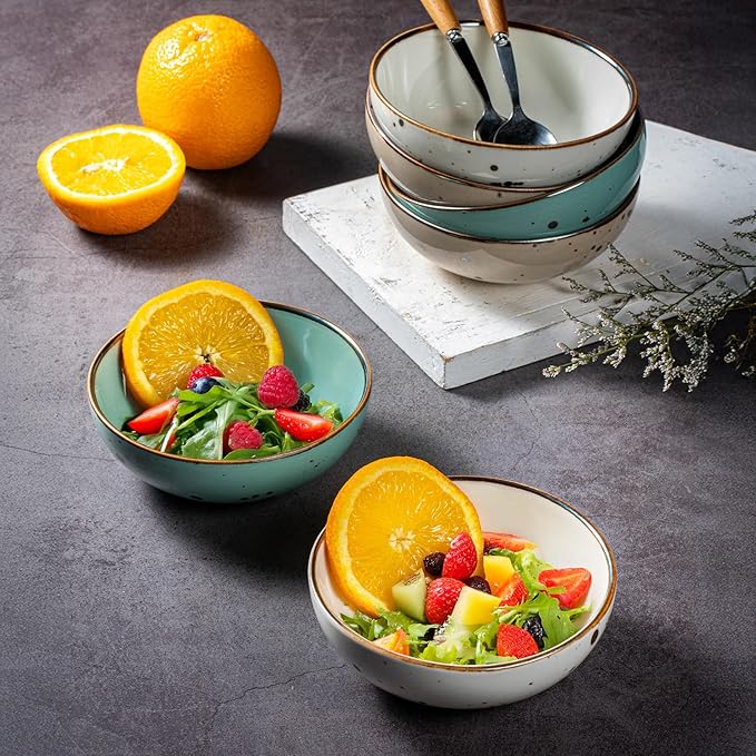 Esfour Round Porcelain Bowls - 18 Ounce - Set of 6 - Microwave, Oven, Dishwasher-Safe, Scratch Resistant, Porcelain Durable Small Dishes Bowls for Cereal, Salad, Pasta, Soup Dessert - Assorted Natural