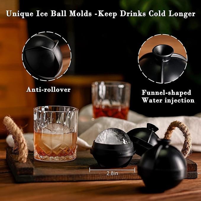 Whiskey Smoker Kit - Cocktail Smoker Kit with Torch, 2 Whiskey Glasses, 2 Ice Ball Makers, 6 Flavors Wood Chips - Old Fashioned Smokers - Bourbon Drink Smoking Set - Whiskey Accessories Gifts for Men