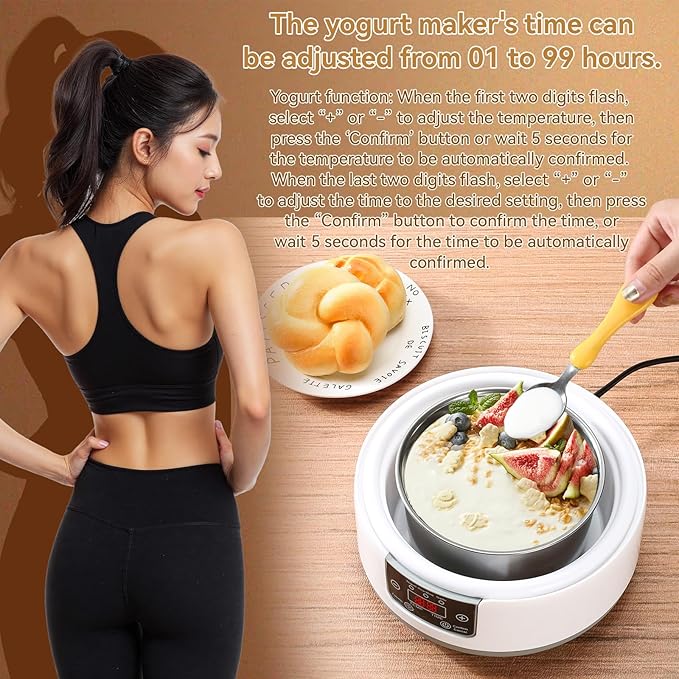 Yogurt Maker Machine 36 Hour, Probiotic Yogurt Maker with Temperature Control and 36 Hour Timer, 1.2L Yogurt Machine with LCD Display, Multi-Function Yogurt Machine for Home Use