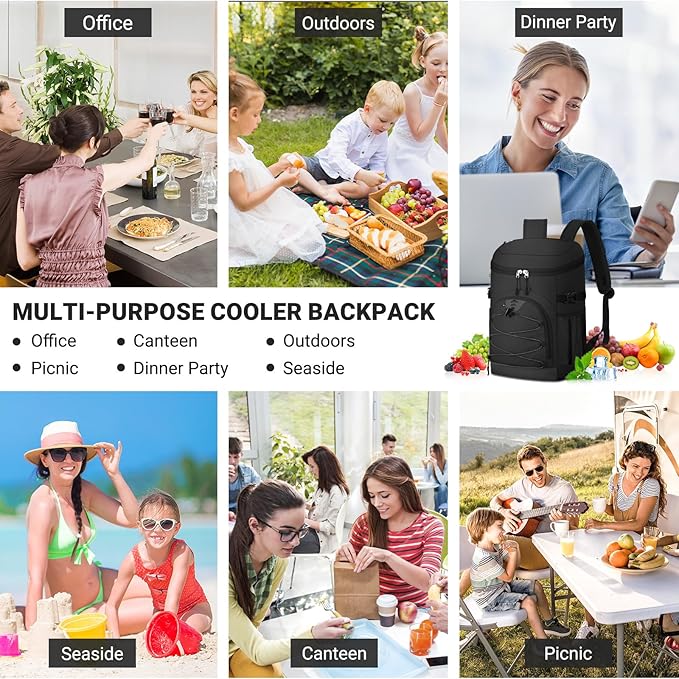 Cooler Backpack, Lightweight and Soft Backpack Cooler for Men Women, Insulated Lunch Bag for Camping Traveling Hiking