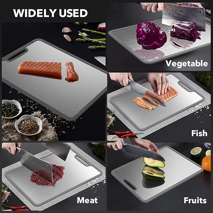 LaokiiyTitanium Cutting Boards For Kitchen, 100% Pure Cut Titanium Cutting Board, Food Grade Quality,Double-Sided Food-Grade Chopping Board Non-Stick Durable and easy to clean14.1X10