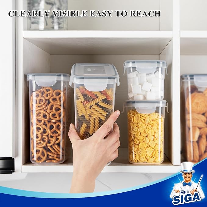 MR.SIGA 12 Pack Airtight Food Storage Container Set, BPA Free Kitchen Pantry Organization, Kitchen Canisters for Cereal, Spaghetti, includes 16 Reusable Sticker Labels