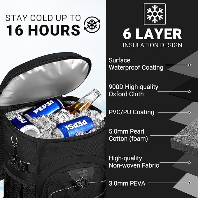 Cooler Backpack, Lightweight and Soft Backpack Cooler for Men Women, Insulated Lunch Bag for Camping Traveling Hiking