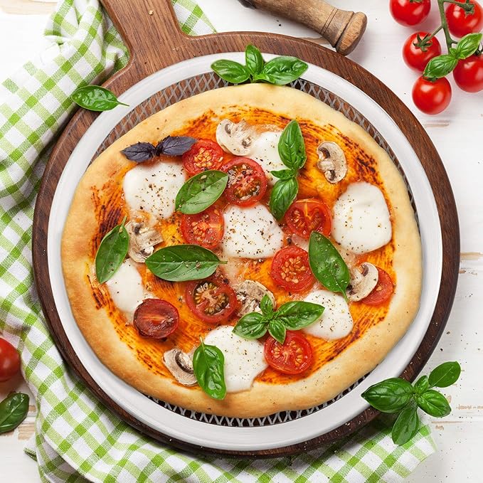 Boao 4 Pieces 10 Inch Pizza Screen Seamless Baking Aluminum Round Pizza Mesh Tray for Baking Oven Home Kitchen Restaurant Supplies