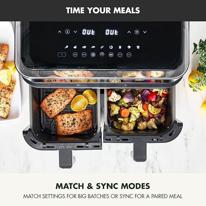 GreenPan Clearview 10QT Double Air Fryer, 360° Clear Window, PFAS-Free Ceramic Nonstick 5QT Drawers & Trays, Dual Cooking, 12-Presets, Shake Reminder, Keep Warm, Dishwasher Safe Parts