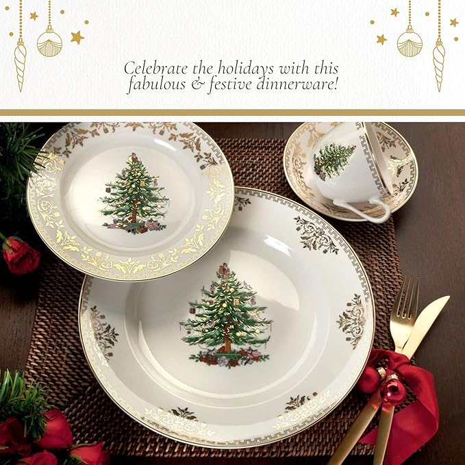 Christmas Tree Gold Dinner Plate (Set of 4)