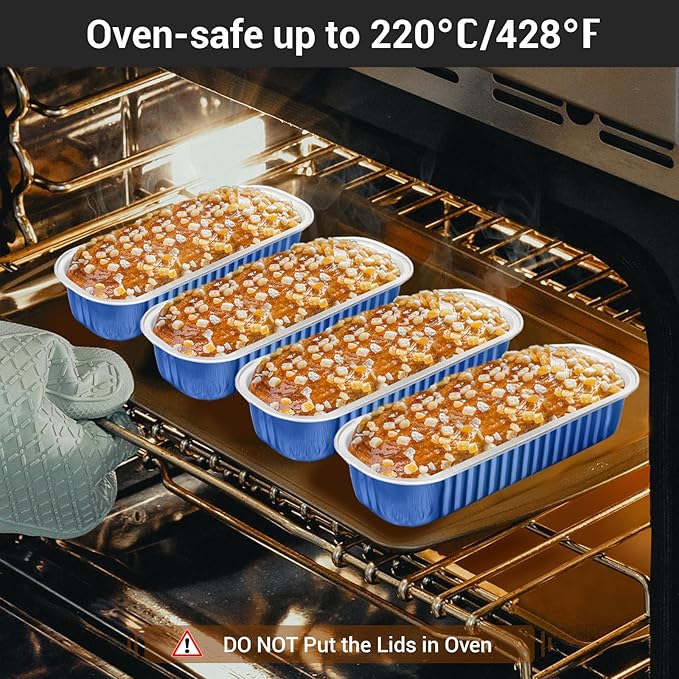 EUSOAR Dessert Cups with Lids, 100pcs 6.8oz Aluminum Foil Mini Loaf Cake Pan Tin with Lids, Disposable Baking Cups Ramekins Creme Brulee Hoder Containers for Birthday Wedding Party -Royal Blue