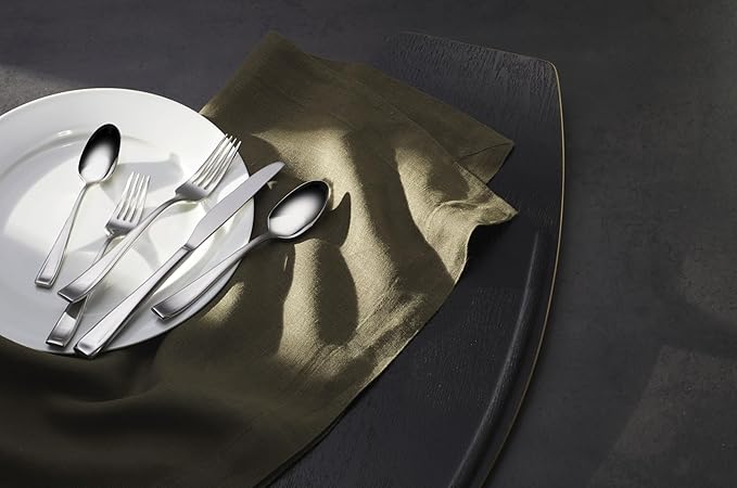 ONEIDA Silverware Set For 12, Moda 75-Piece Fine Flatware Set with Serving Utensils, Service For 12, 18/10 Stainless Steel, Mirror Finish, Dishwasher Safe, Knives Spoons and Forks Set(Silver 75 Piece)