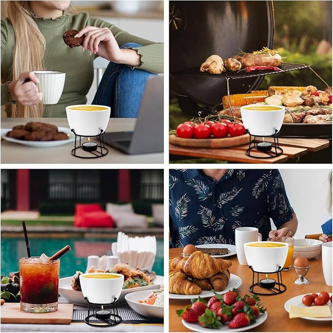 4 Pieces Butter Warmers,420ml Large Butter Warmer for Seafood Cheese,with 20 Pieces Tealight Candles Set for Melting Butter Chocolate Birthday Anniversary Christmas-White