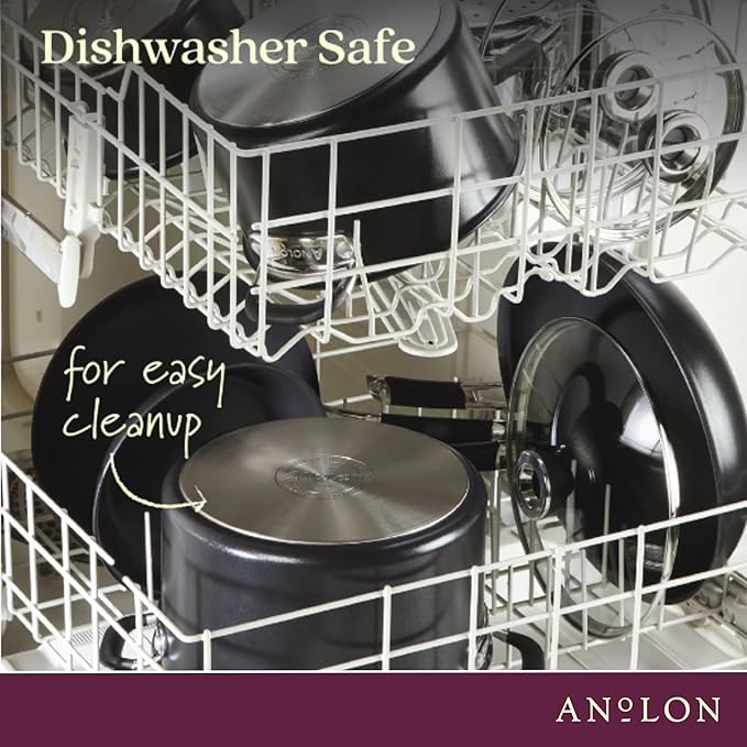 Anolon Smart Stack Hard Anodized Nonstick Frying Pan Set / Skillet Set - 8.5 Inch and 10 Inch, Black