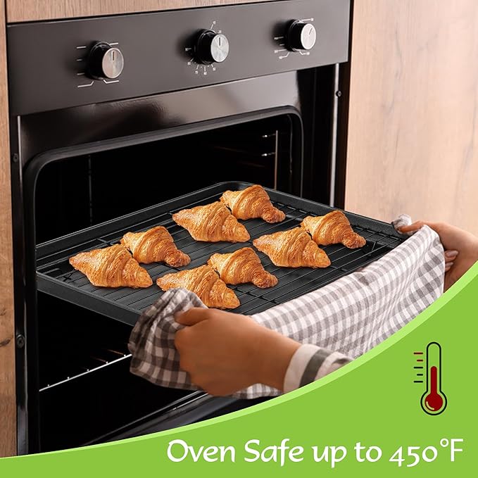 E-far Nonstick Baking Sheet with Rack Set, 16 x 12 x 1 Inch Cookie Sheet Baking Pan with Cooling Rack for Oven, Commercial Grade & Non-Toxic, Easy to Clean